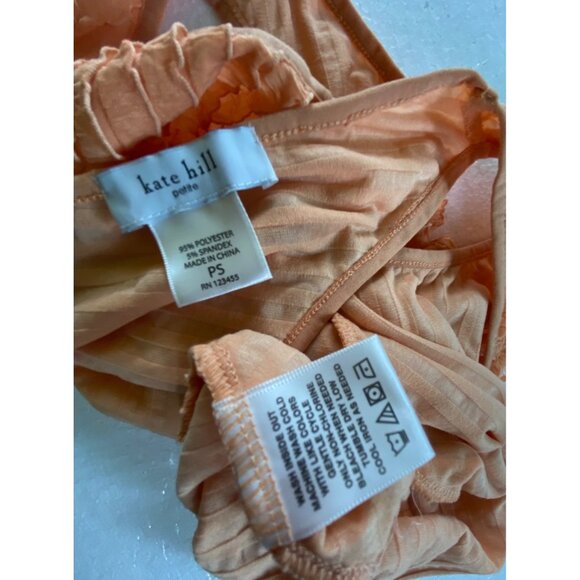 Kate Hill Peach Ruffled Sleeveless V-Neck Top PS Small  Stretch Classic Cute Y2K - Picture 3 of 4